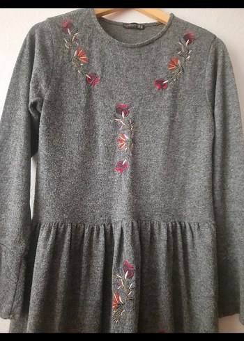 Topshop Nakışlı Gri M,38 ELBİSE