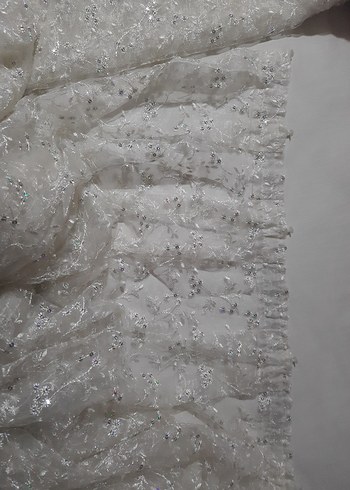 Ekru Parlak pul İşlemeli Beyaz Perde - Görsel 5