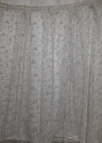 Ekru Parlak pul İşlemeli Beyaz Perde - Görsel 4