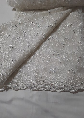 Ekru Parlak pul İşlemeli Beyaz Perde - Görsel 6