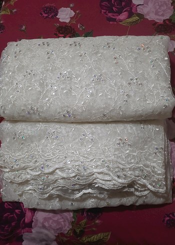 Ekru Parlak pul İşlemeli Beyaz Perde - Görsel 3