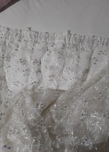 Ekru Parlak pul İşlemeli Beyaz Perde - Görsel 10