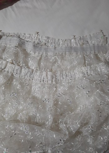 Ekru Parlak pul İşlemeli Beyaz Perde - Görsel 8