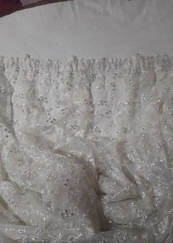 Ekru Parlak pul İşlemeli Beyaz Perde - Görsel 7