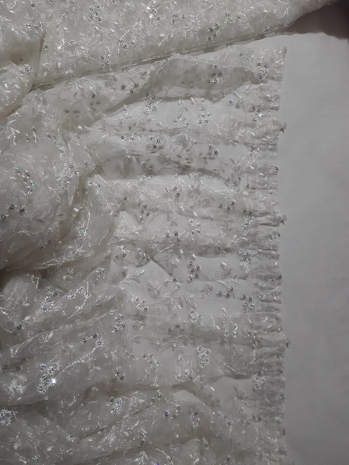 Ekru Parlak pul İşlemeli Beyaz Perde - Görsel 5