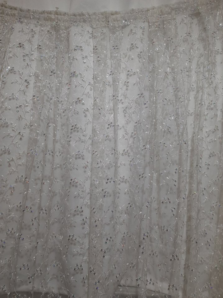 Ekru Parlak pul İşlemeli Beyaz Perde - Görsel 4