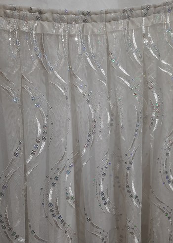 Birillife Beyaz parlak pul işlemeli Perde - Görsel 3