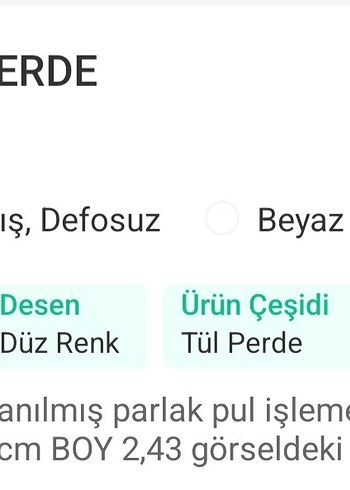 Birillife Beyaz parlak pul işlemeli Perde - Görsel 2
