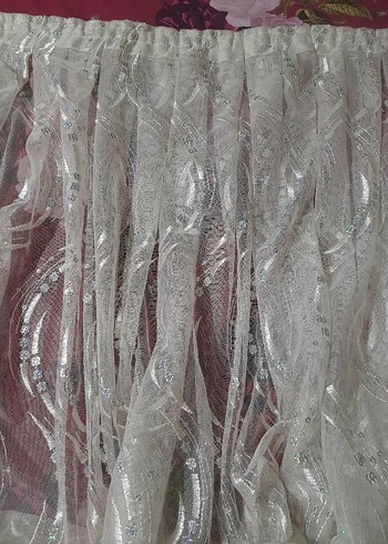 Birillife Beyaz parlak pul işlemeli Perde - Görsel 4