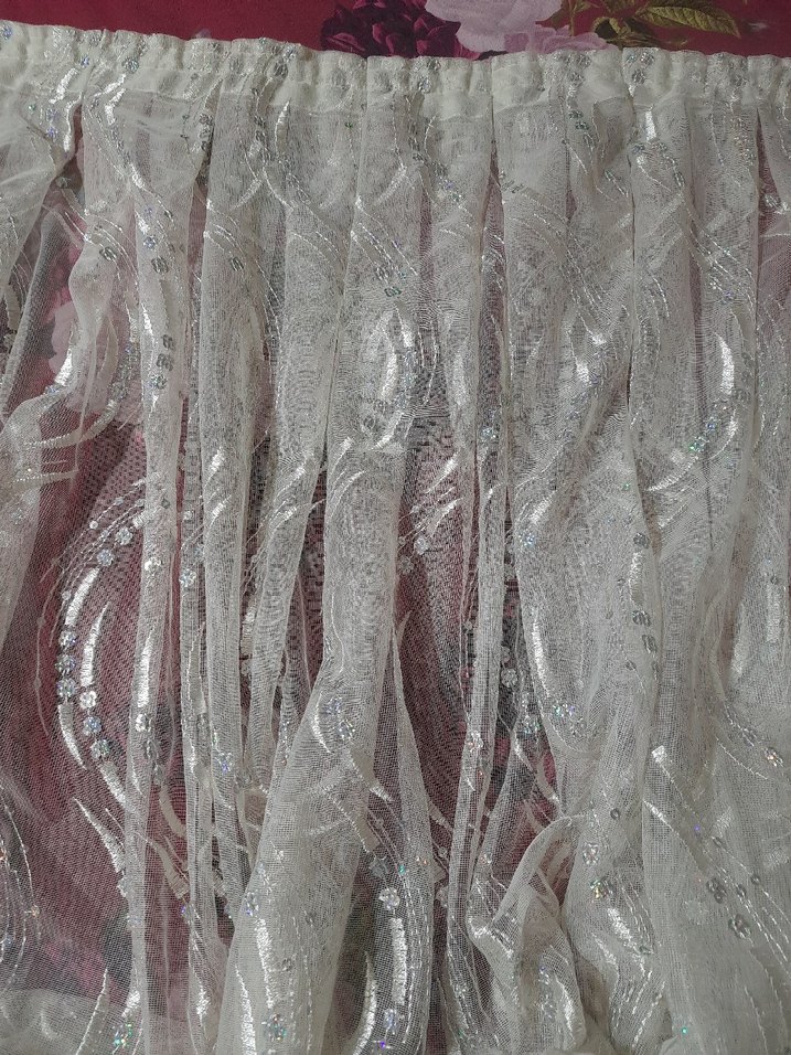 Birillife Beyaz parlak pul işlemeli Perde - Görsel 4