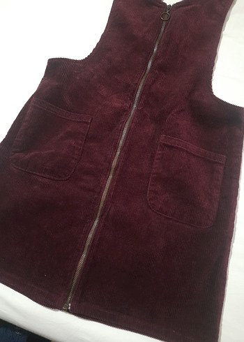 Bordo MÜRDÜM Kadın fitilli kadife Fermuarlı Midi Salopet - Görsel 13