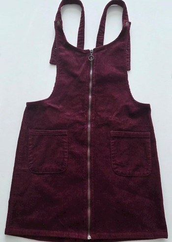 Bordo MÜRDÜM Kadın fitilli kadife Fermuarlı Midi Salopet - Görsel 2