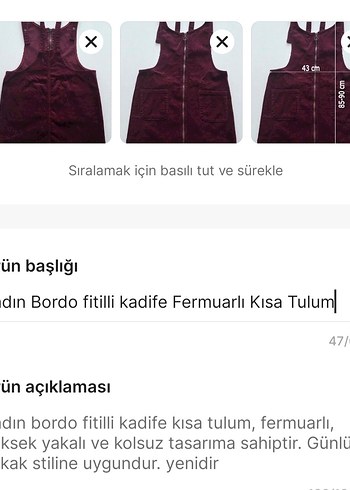 Bordo MÜRDÜM Kadın fitilli kadife Fermuarlı Midi Salopet - Görsel 10
