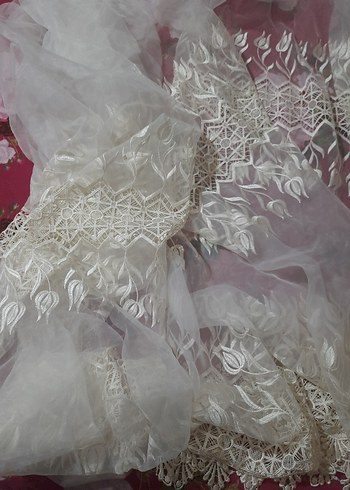 Lale Nakışlı Bej Ekru Tül Perde - Görsel 7