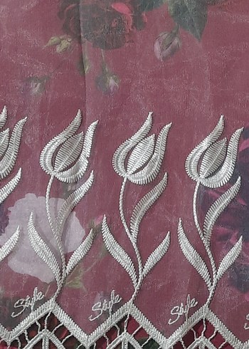 Lale Nakışlı Bej Ekru Tül Perde - Görsel 2