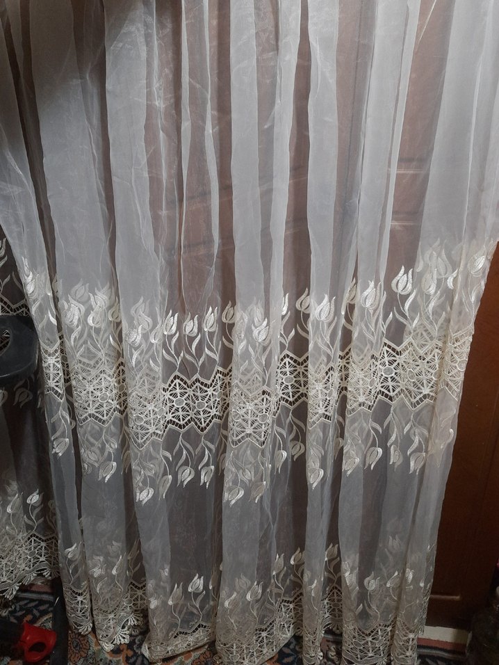 Lale Nakışlı Bej Ekru Tül Perde - Görsel 4