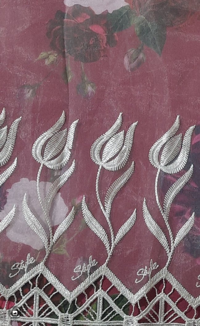 Lale Nakışlı Bej Ekru Tül Perde - Görsel 2