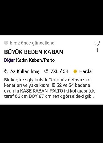 52 Beden camel Renk KABAN BÜYÜK BEDEN