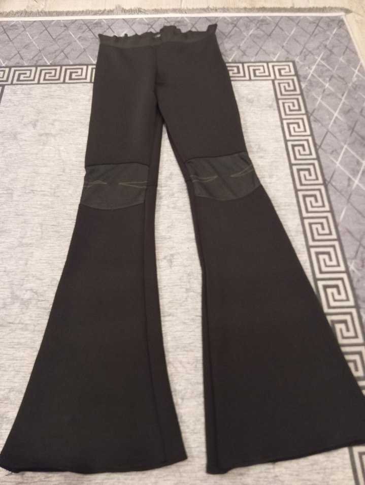 Siyah Kemerli Kadın İspanyol Paça Pantolon - Görsel 3