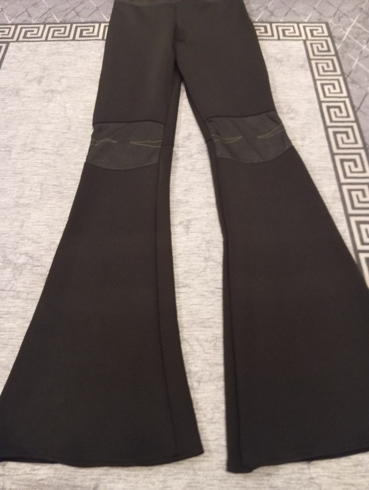 Siyah Kemerli Kadın İspanyol Paça Pantolon - Görsel 2