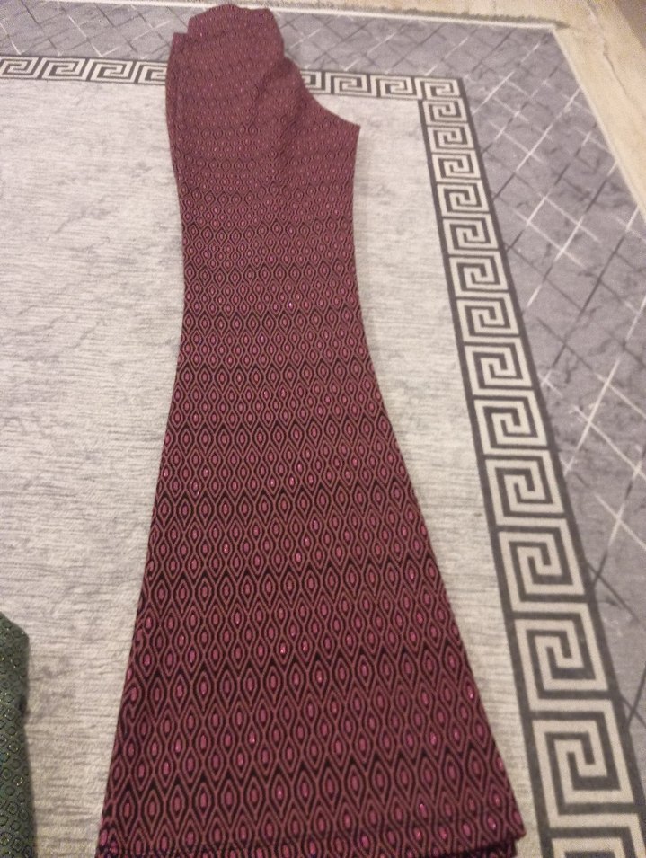 Bordo Bohem Pileli Kadın Kumaş Pantolon - Görsel 3