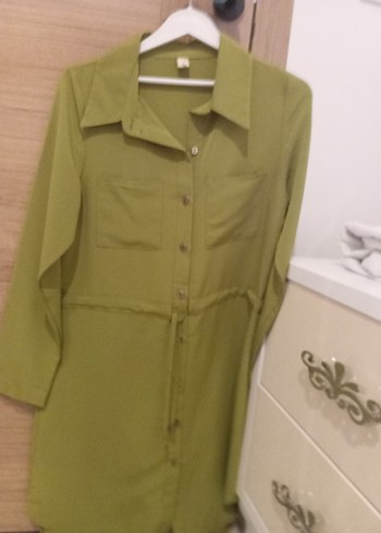 Düğmeli Uzun Kollu Haki Kadın Tunik - Görsel 4