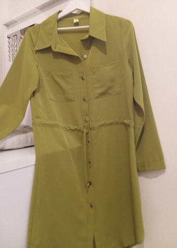 Düğmeli Uzun Kollu Haki Kadın Tunik - Görsel 3