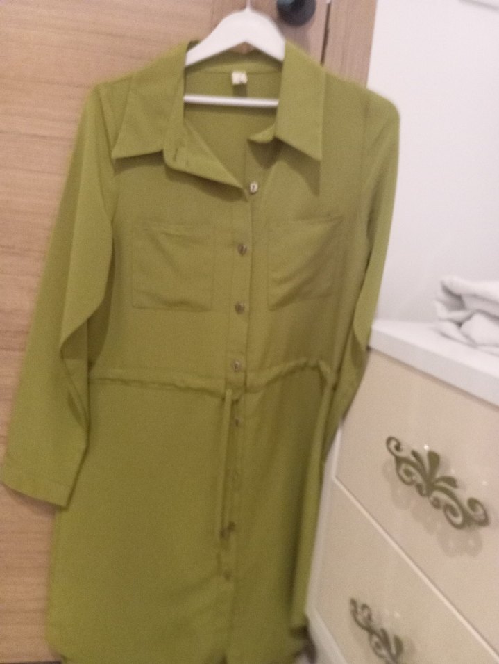 Düğmeli Uzun Kollu Haki Kadın Tunik - Görsel 4