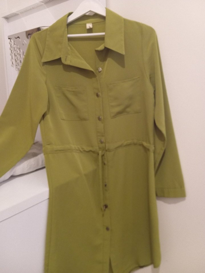 Düğmeli Uzun Kollu Haki Kadın Tunik - Görsel 2