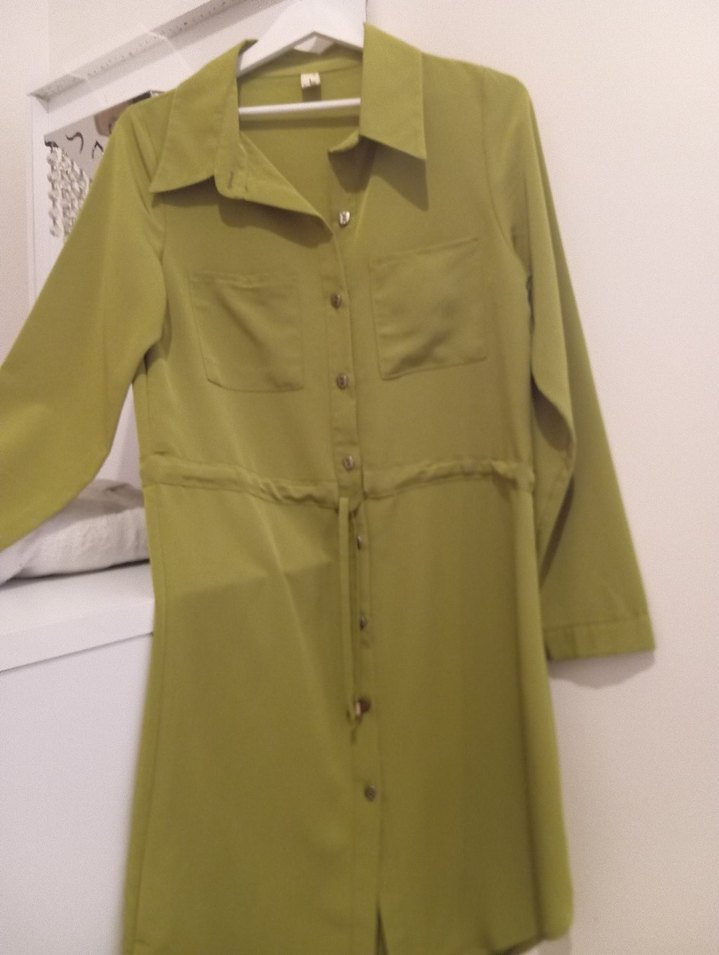 Düğmeli Uzun Kollu Haki Kadın Tunik - Görsel 3