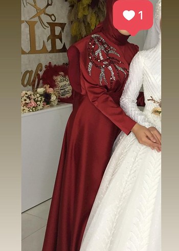 Diğer Bordo Uzun Kollu İşlemeli Abiye Elbise