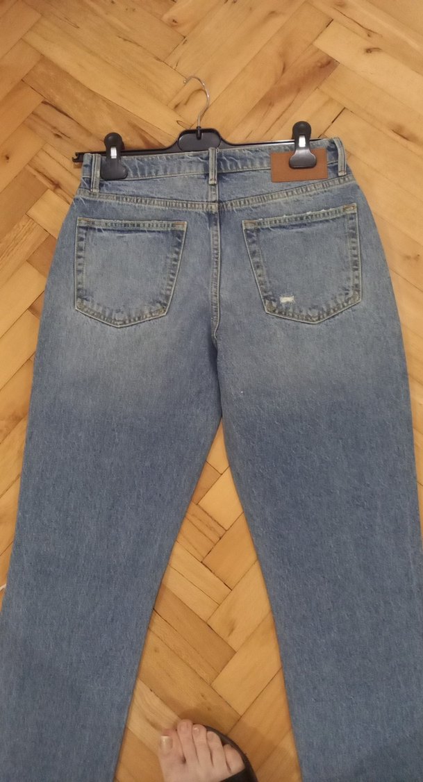 Kadın Mavi Yırtık Denim Pantolon - Görsel 4