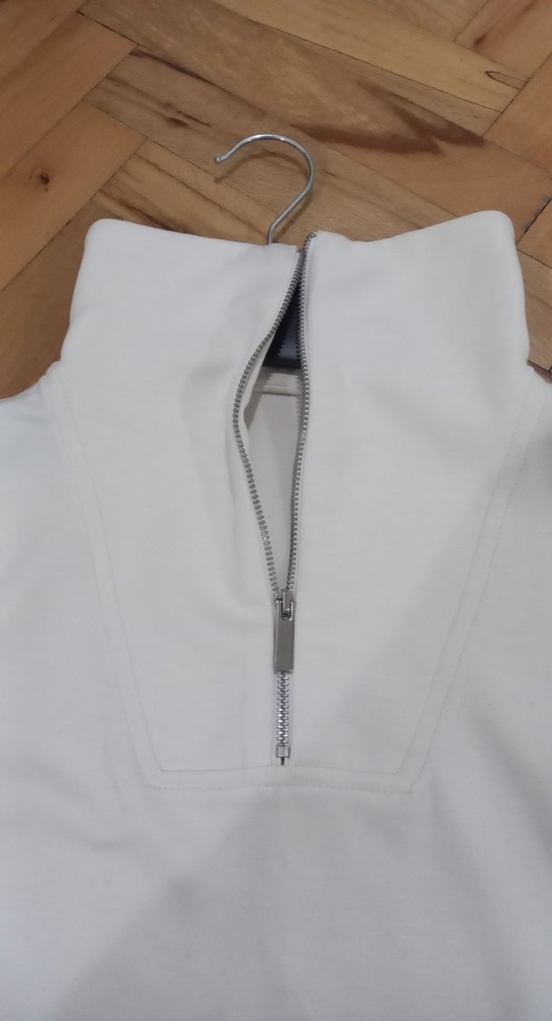 Fermuarlı ekru Kolsuz Kadın sweat - Görsel 3