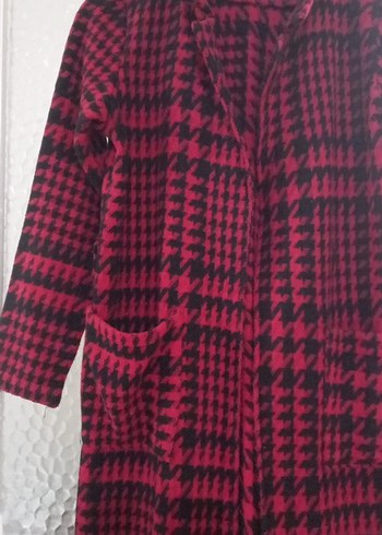 Bordo Ekose Desenli Uzun Kadın Kaban - Görsel 2