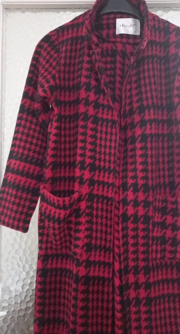 Bordo Ekose Desenli Uzun Kadın Kaban - Görsel 2