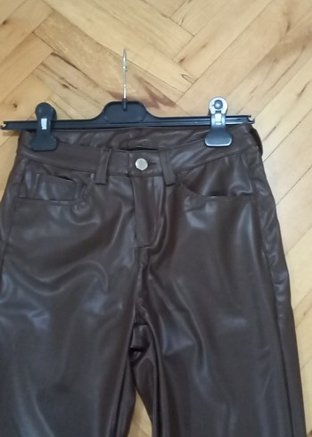 Kahverengi Deri Kadın Pantolon - Görsel 2