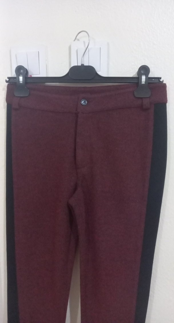 Bordo Siyah Kadın Kumaş Pantolon - Görsel 3