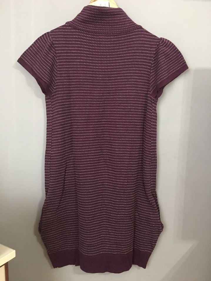 Düğmeli Kısa Kollu Mor Triko Elbise - Görsel 2