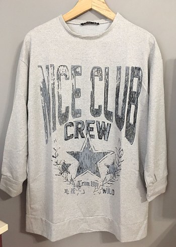 Gri Baskılı Uzun Kollu Unisex Sweatshirt