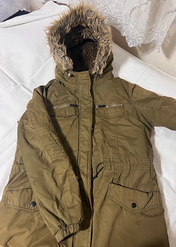 Kürklü Kapüşonlu Kadın Kahverengi Kaban - Görsel 4