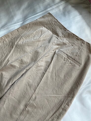 Krem rengi keten pantolon - Görsel 3