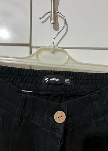 s Beden Düğmeli Siyah Kadın Kumaş Pantolon