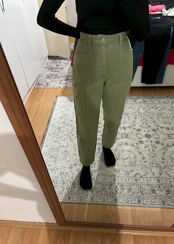 Kadın Haki Kemerli Salaş Kumaş Pantolon