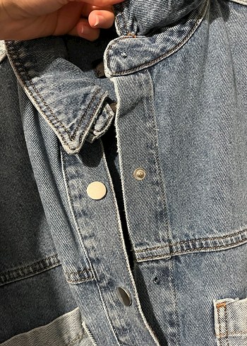 m Beden Düğmeli Gri-Mavi Kadın Denim Ceket