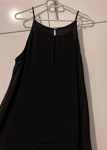 Siyah Uzun Askılı saten Kadın Elbise - Görsel 5