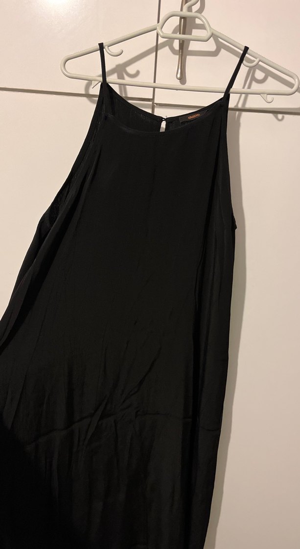 Siyah Uzun Askılı saten Kadın Elbise - Görsel 2