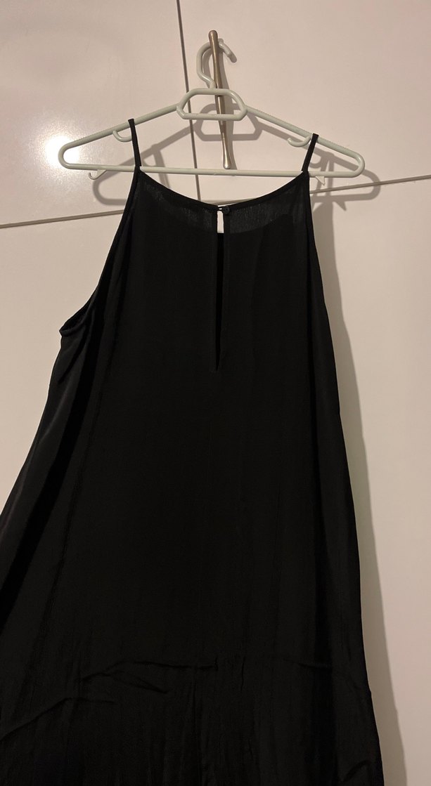 Siyah Uzun Askılı saten Kadın Elbise - Görsel 5