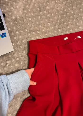 Kırmızı Uzun Salaş Kadın Kumaş Pantolon - Görsel 3