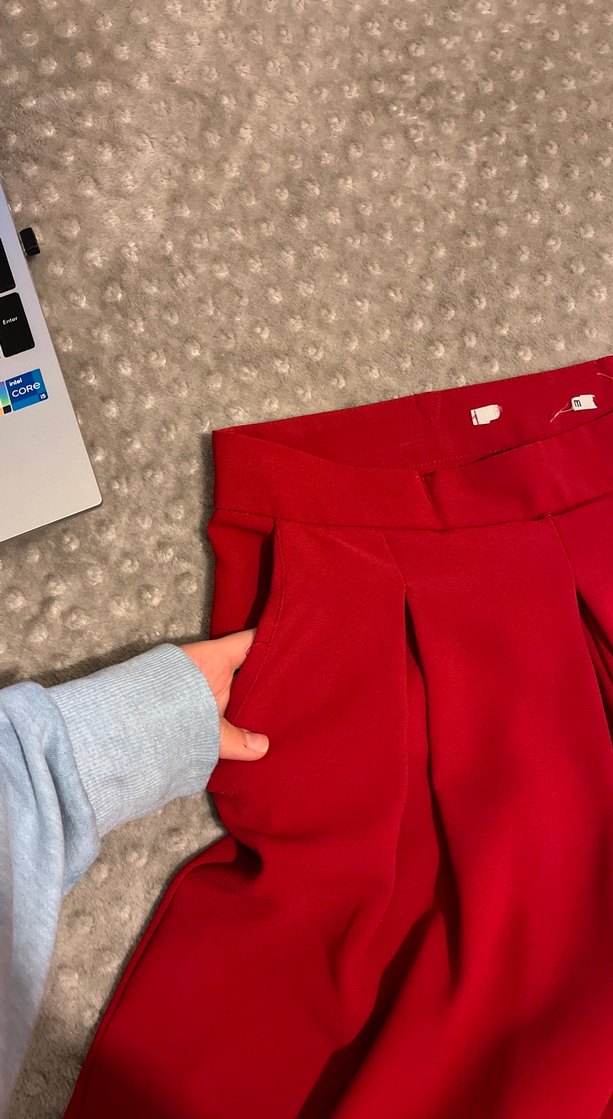 Kırmızı Uzun Salaş Kadın Kumaş Pantolon - Görsel 3