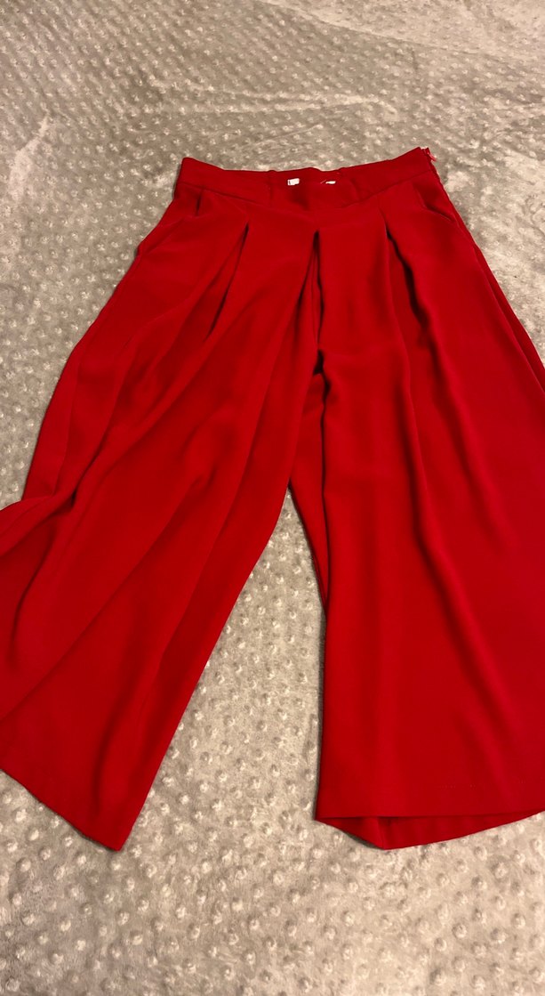 Kırmızı Uzun Salaş Kadın Kumaş Pantolon - Görsel 2